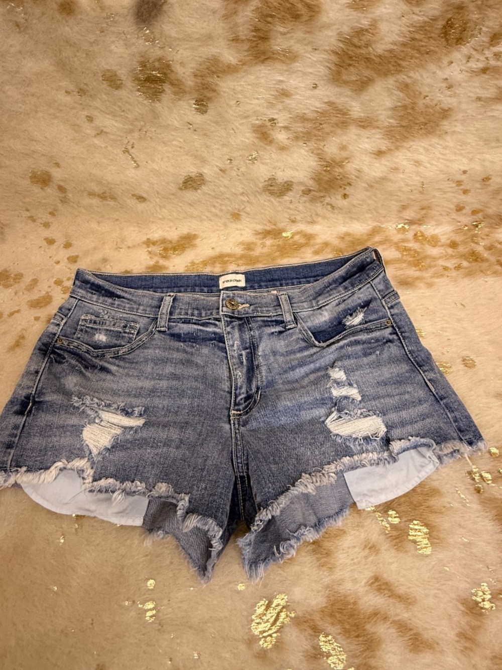 Sneak Peek Mid Rise Distressed Cut Off Denim Shorts Blue Size M Raw Hem